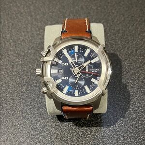 Diesel Men's Blue Dial Watch with Brown Leather Strap